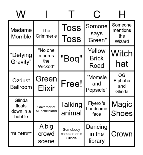 Wicked Movie Bingo Card