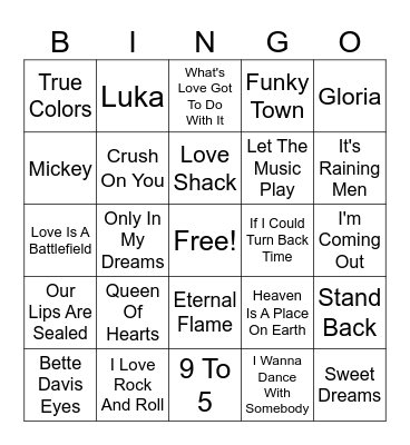 80's Ladies Bingo Card