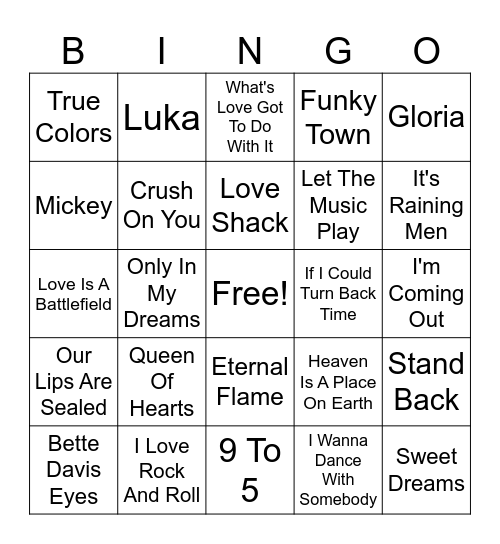 80's Ladies Bingo Card