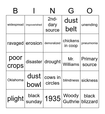 Black Sunday Bingo Card
