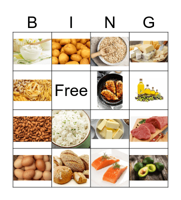 Food Group Bingo Card