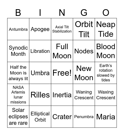 Moon Bingo Card