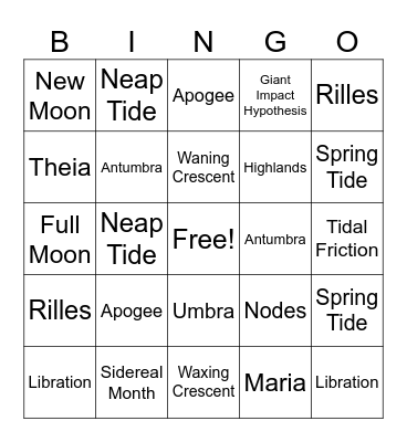 Moon Bingo Card