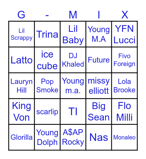 g-mix Bingo Card