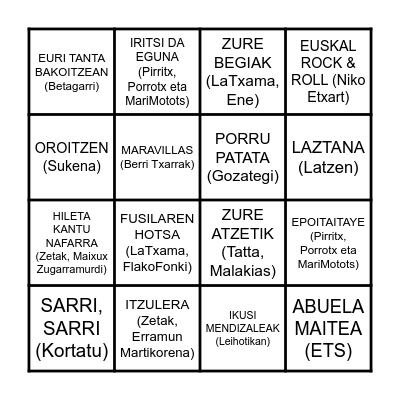 BINGO MUSICAL Bingo Card