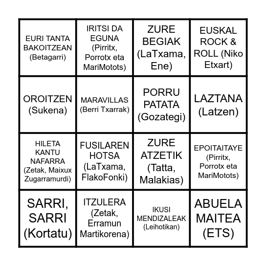 BINGO MUSICAL Bingo Card