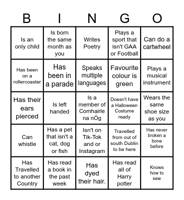 South Dublin Comhairle AYC 2025 Bingo Card