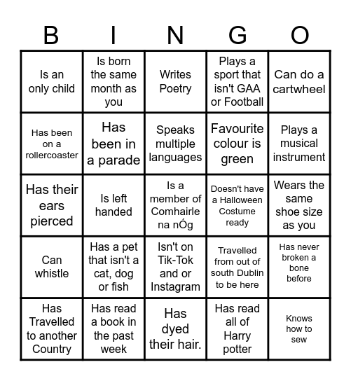 South Dublin Comhairle AYC 2025 Bingo Card