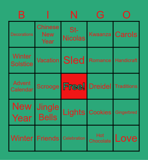 RPD Holiday Bingo Card