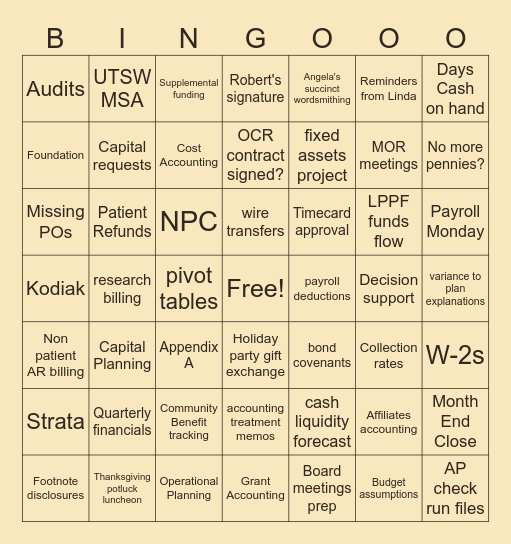 Finance & Accounting Bingo Card