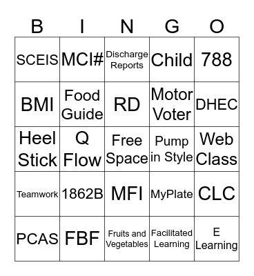 WIC Bingo Card