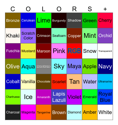 Colors (don't get mad) Bingo Card