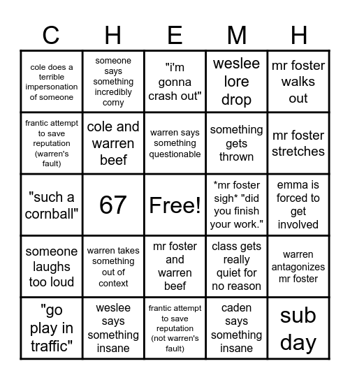 FOSTER BINGO HONORS Bingo Card