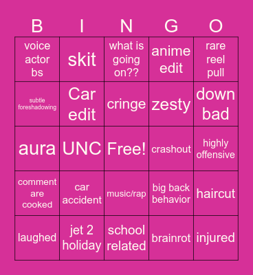 IG Reels bingo Card