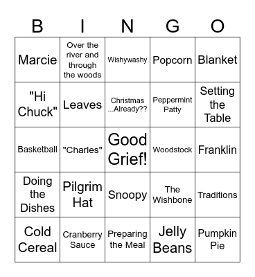 Charlie Brown Thanksgiving Bingo Card