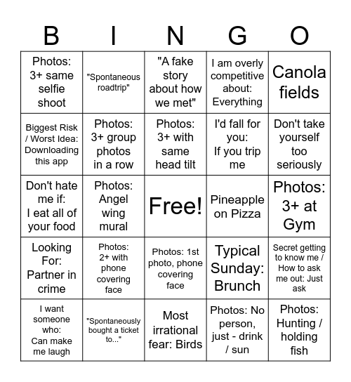 Hinge Bingo Card