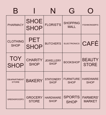 SHOPS Bingo Card