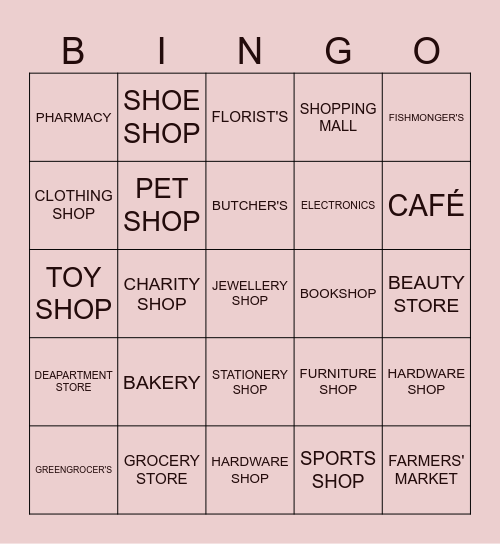 SHOPS Bingo Card