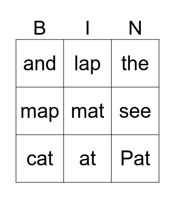 Snap Word Bingo Card