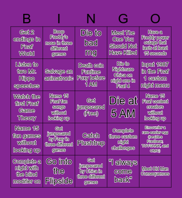Fnaf Bingo Card