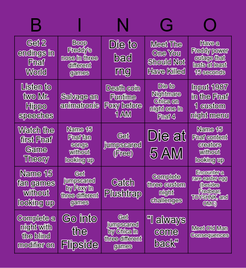 Fnaf Bingo Card