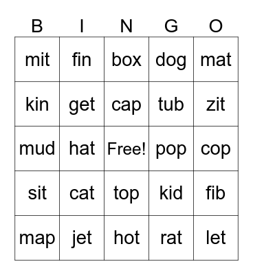 Initial/ Final Consonant Sounds Bingo Card