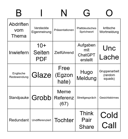 Geschichte Bingo Card