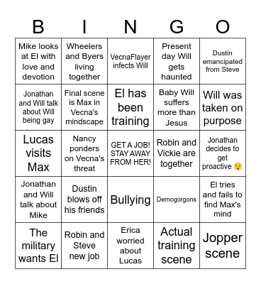 Stranger Things S5 premiere Bingo Card