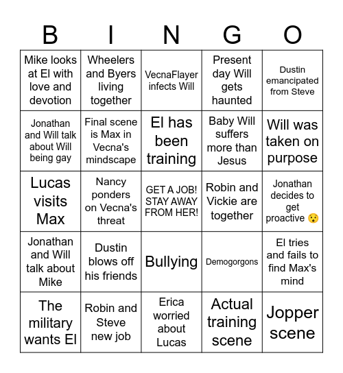 Stranger Things S5 premiere Bingo Card