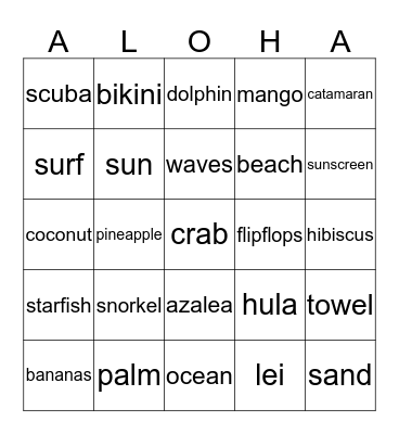 ALOHA Bingo Card