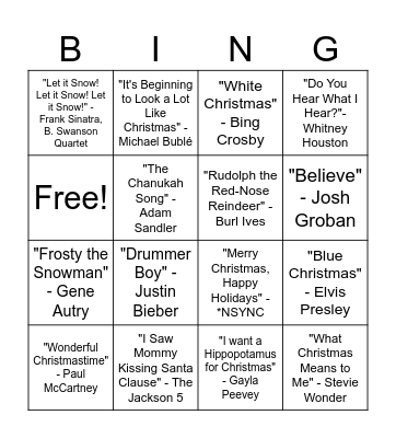 Christmas Song Bingo V.2 Bingo Card