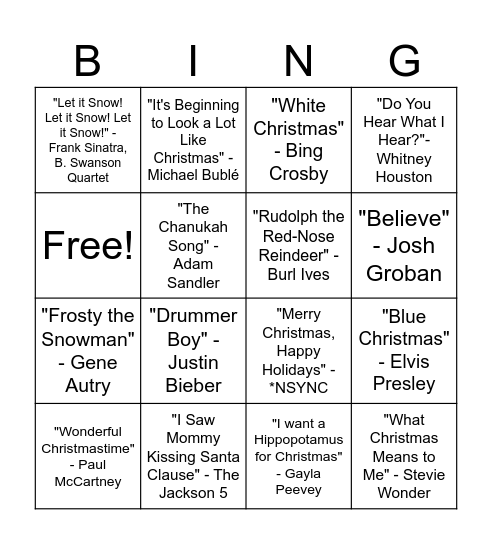 Christmas Song Bingo V.2 Bingo Card