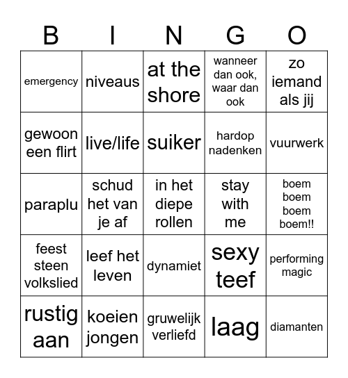 28 jaar muziek Bingo Card