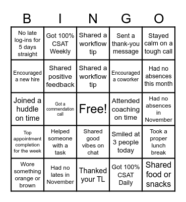 Grateful BINGO Card