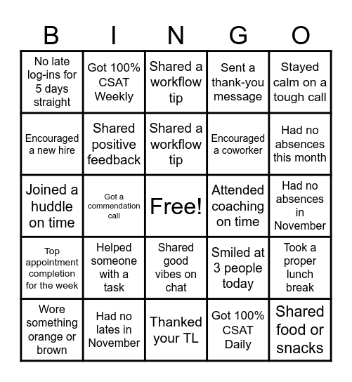 Grateful BINGO Card