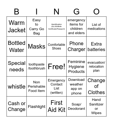 Prepared and Not Scared Bingo Card