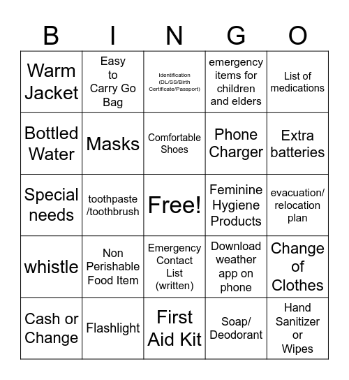 Prepared and Not Scared Bingo Card