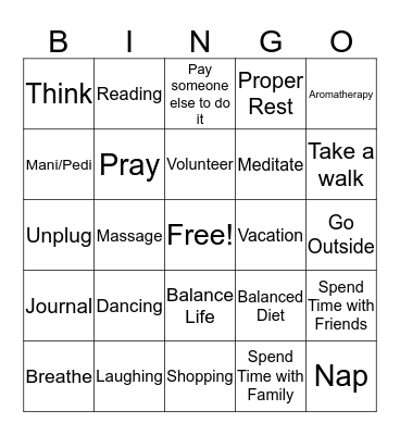Self-Care Bingo Card