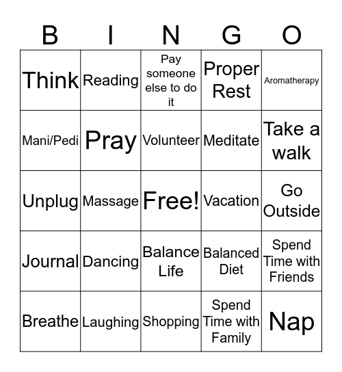 Self-Care Bingo Card