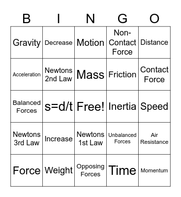 Physical Science 1 Bingo Card