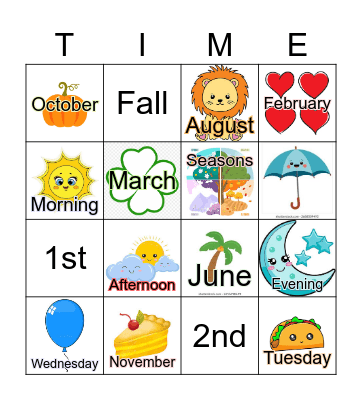 Time, Days, and Seasons Bingo Card