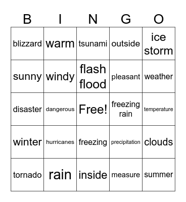 Pleasant and Disaster Weather Bingo Card