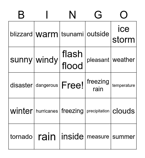 Pleasant and Disaster Weather Bingo Card