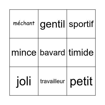 People Descriptions! Bingo Card