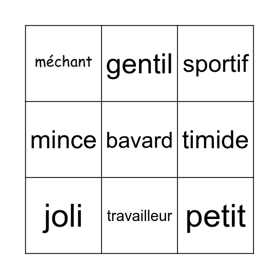 People Descriptions! Bingo Card