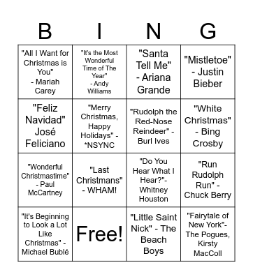 Christmas Song Bingo V.2 Bingo Card