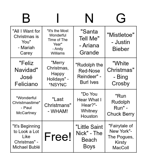 Christmas Song Bingo V.2 Bingo Card