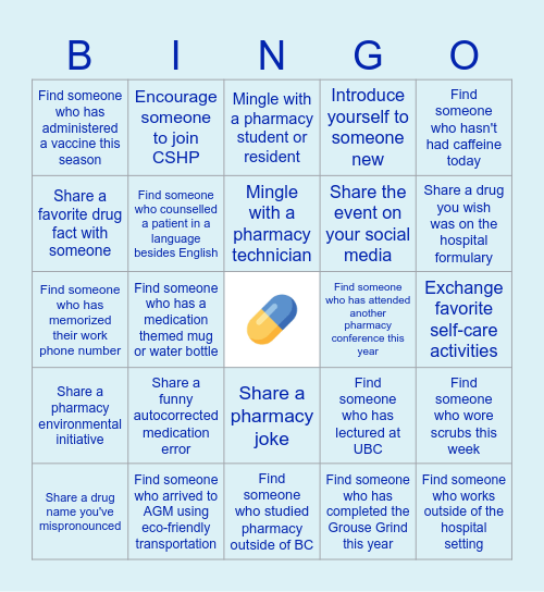 CSHP AGM Mingle Bingo Card