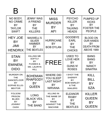MURDER ON THE DANCEFLOOR Bingo Card