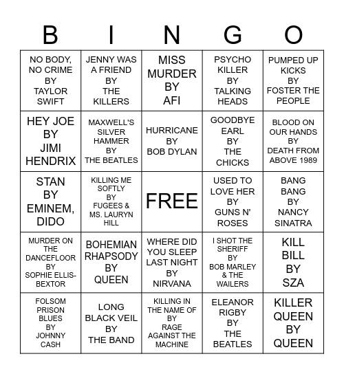 MURDER ON THE DANCEFLOOR Bingo Card